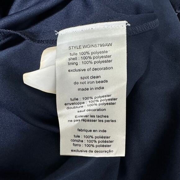 Oleg Cassini Allover Beaded Short Sleeve Midi Dress in Navy Blue Size 16 - Picture 14 of 15